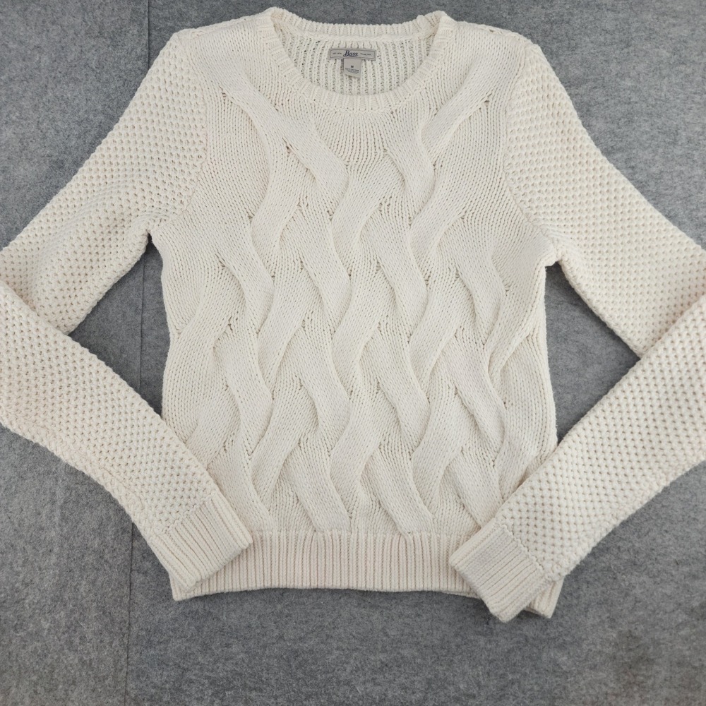 Bass Cream Cable Knit Cotton Blend Chunky Pullover Sweater Womens Medium